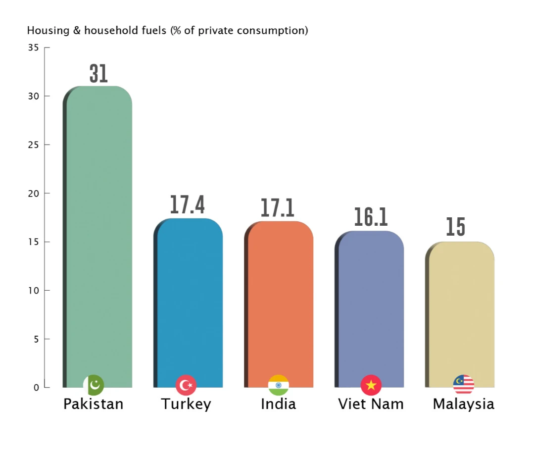 Private consumption of housing & household fuels in Pakistan vs. global benchmarks, Macro Pakistani